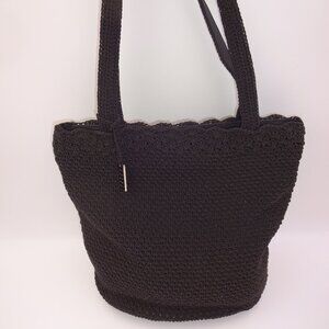 Liz Claiborne Crazy Horse Black Woven Crochet Purse Shoulder Bag Handbag Tote